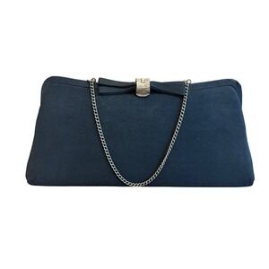 Vintage 1950s Black Evening Bag Clutch Purse Formal Party with Chain Strap